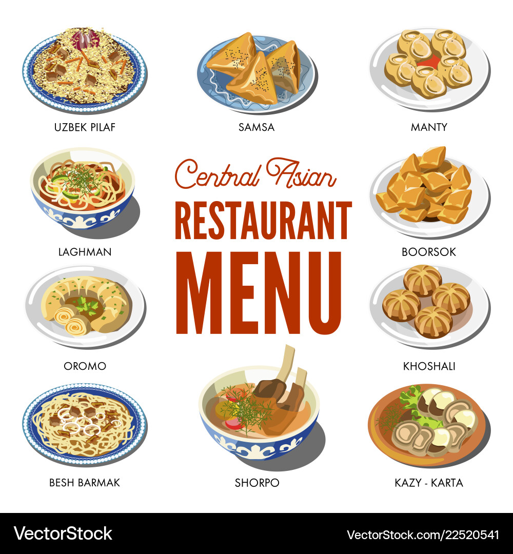 Central Asian Cuisine: Pilaf, Lagman & More vector image