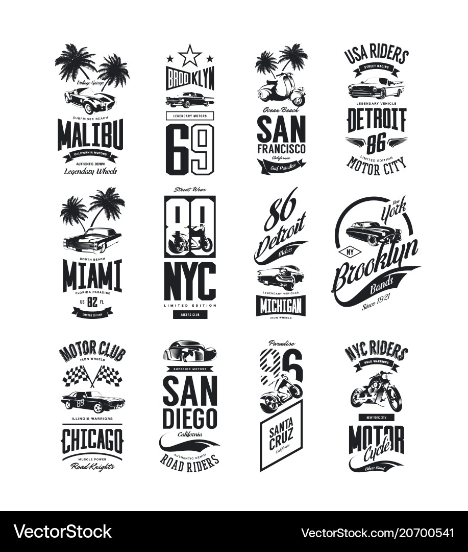 Classic Car & Moped T-Shirt Vector Image