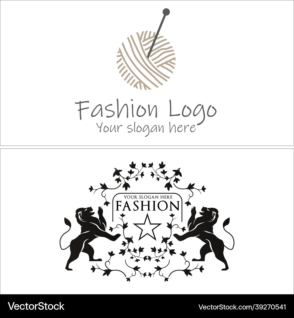 Fashion clothes needle ball and lion logo design Fashion clothes needle ball and lion logo design vector image