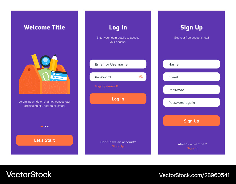 Log in sign up web forms Log in sign up web forms Vector Image