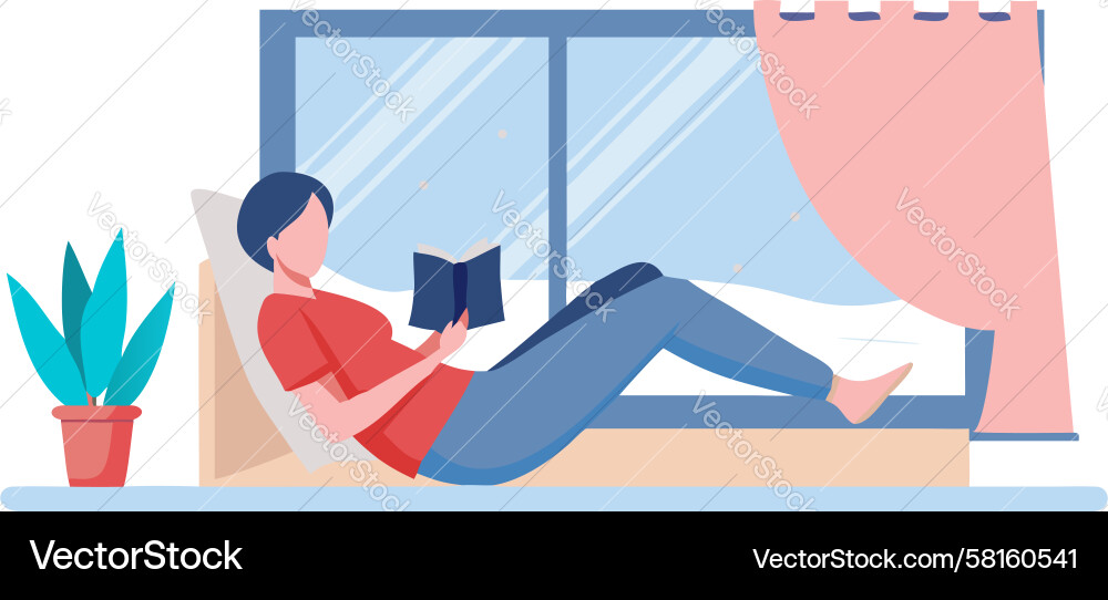 Man Reading by Window - Relaxing Vector Image