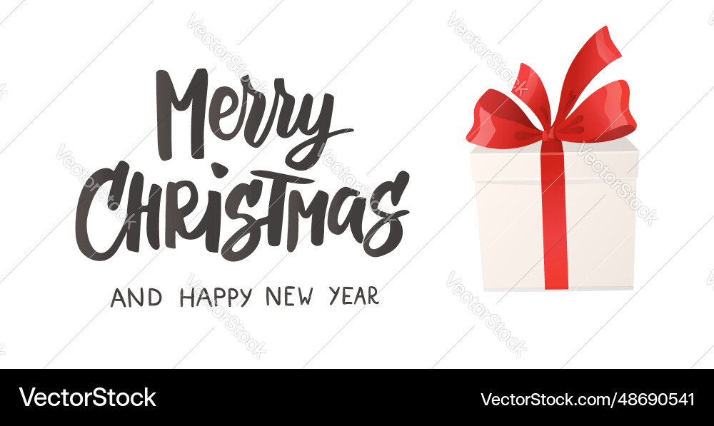 Merry christmas card cartoon gift box with red Merry christmas card cartoon gift box with red vector image