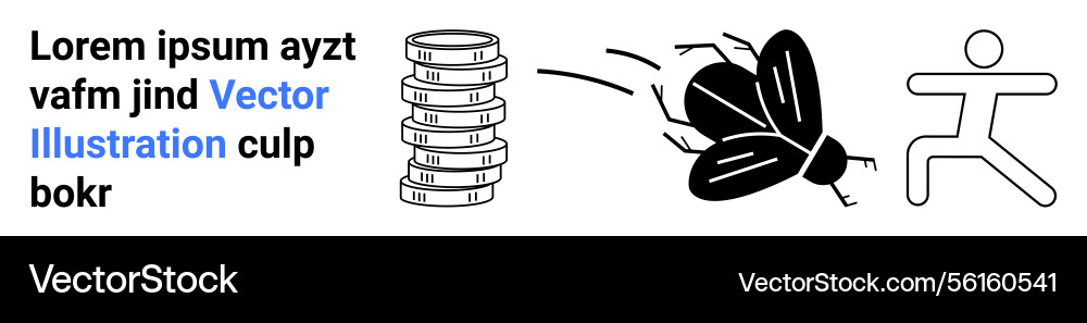 Person running from flying insect with stack Person running from flying insect with stack Vector Image