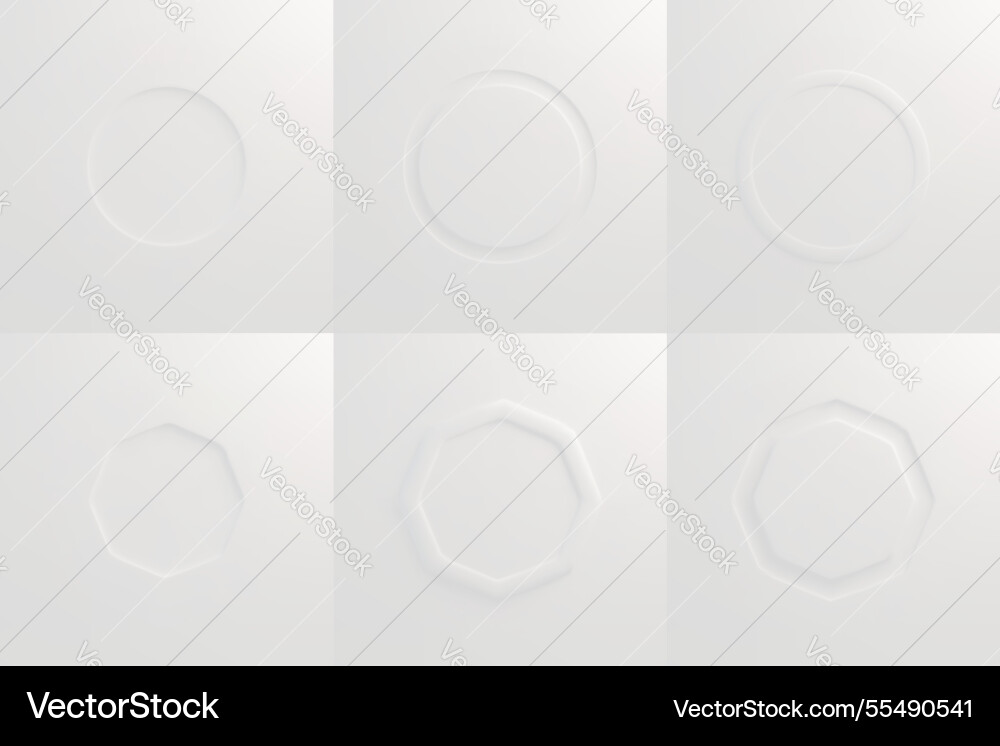 White embossed circular and octagon frames White embossed circular and octagon frames vector image