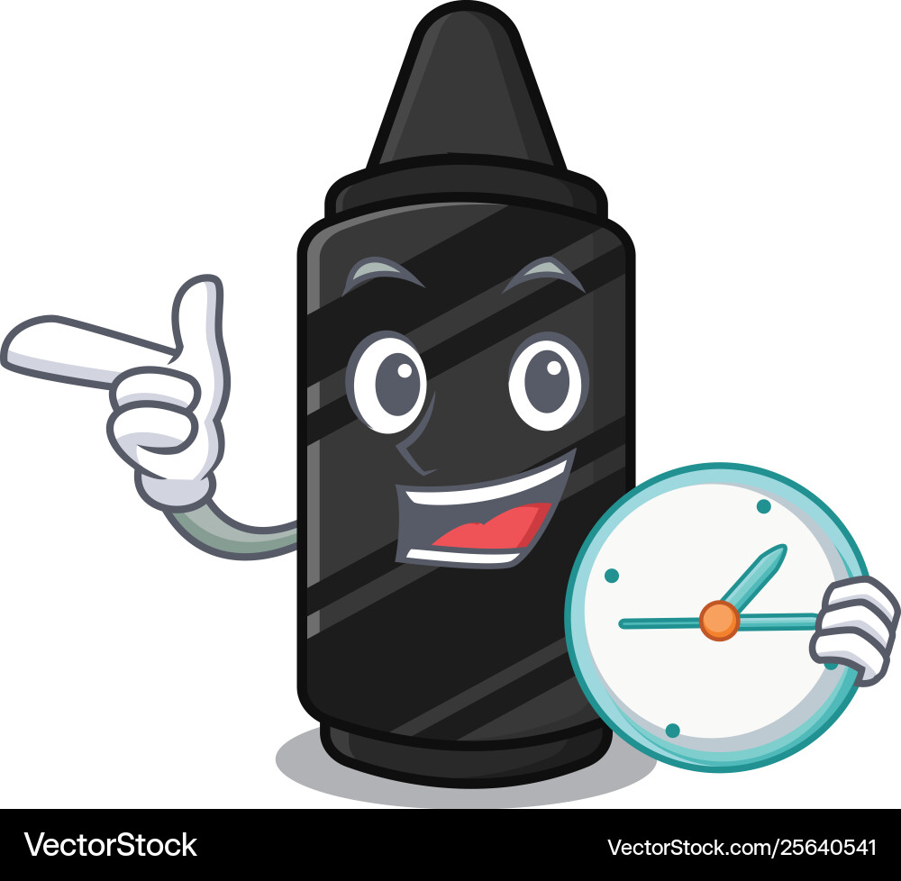 With clock black crayon in character shape Vector Image