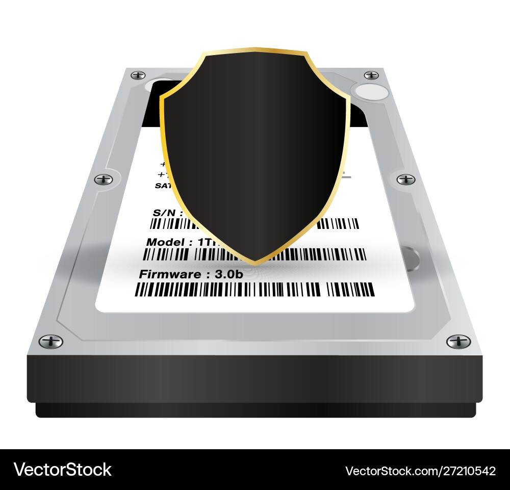 Internal harddisk with a protection data shield Internal harddisk with a protection data shield vector image