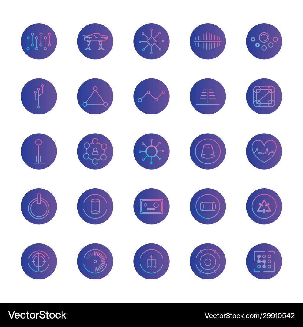 Isolated futuristic gradient style icon set Vector Image