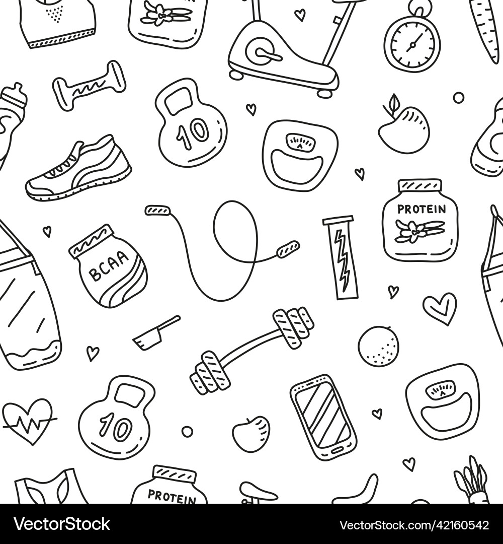 Seamless pattern with doodle gym and fitness icons Seamless pattern with doodle gym and fitness icons vector image