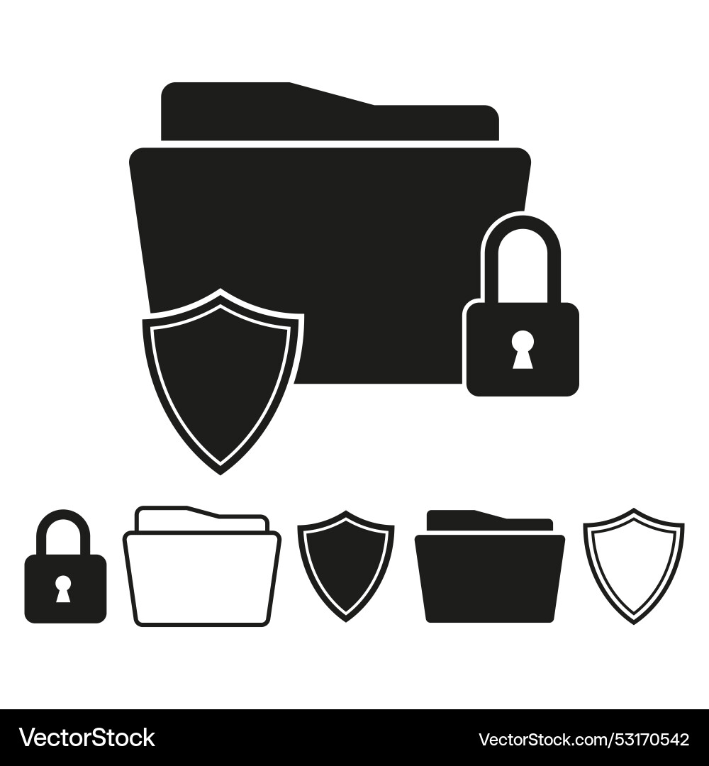 Secure folder icons set data protection vector image