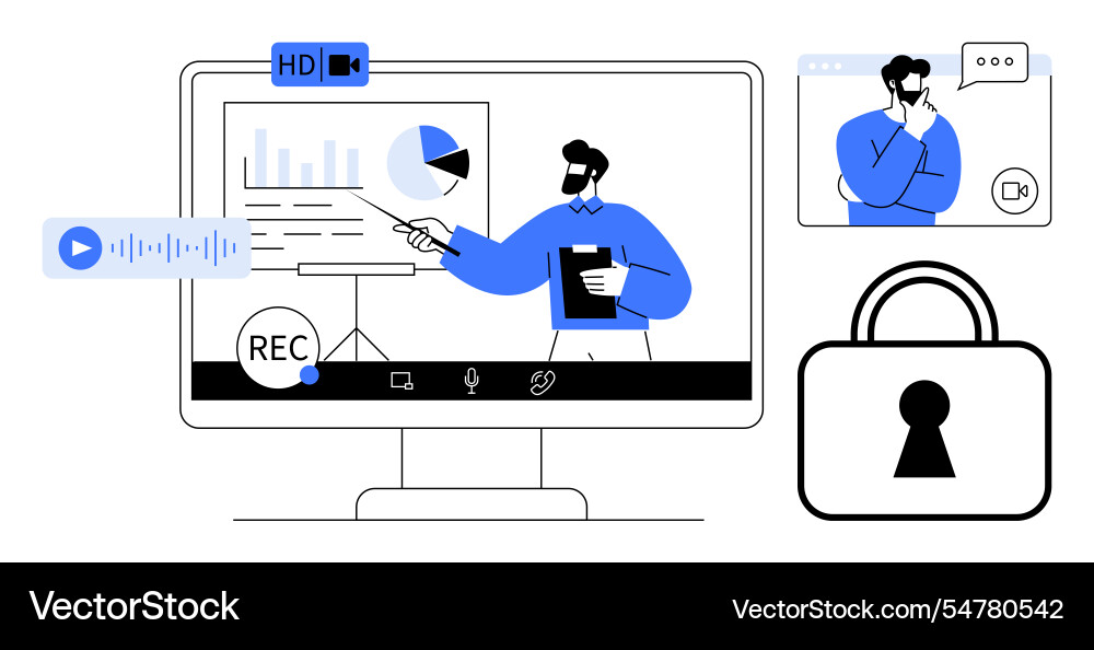 Virtual business presentation with data analytics Virtual business presentation with data analytics vector image