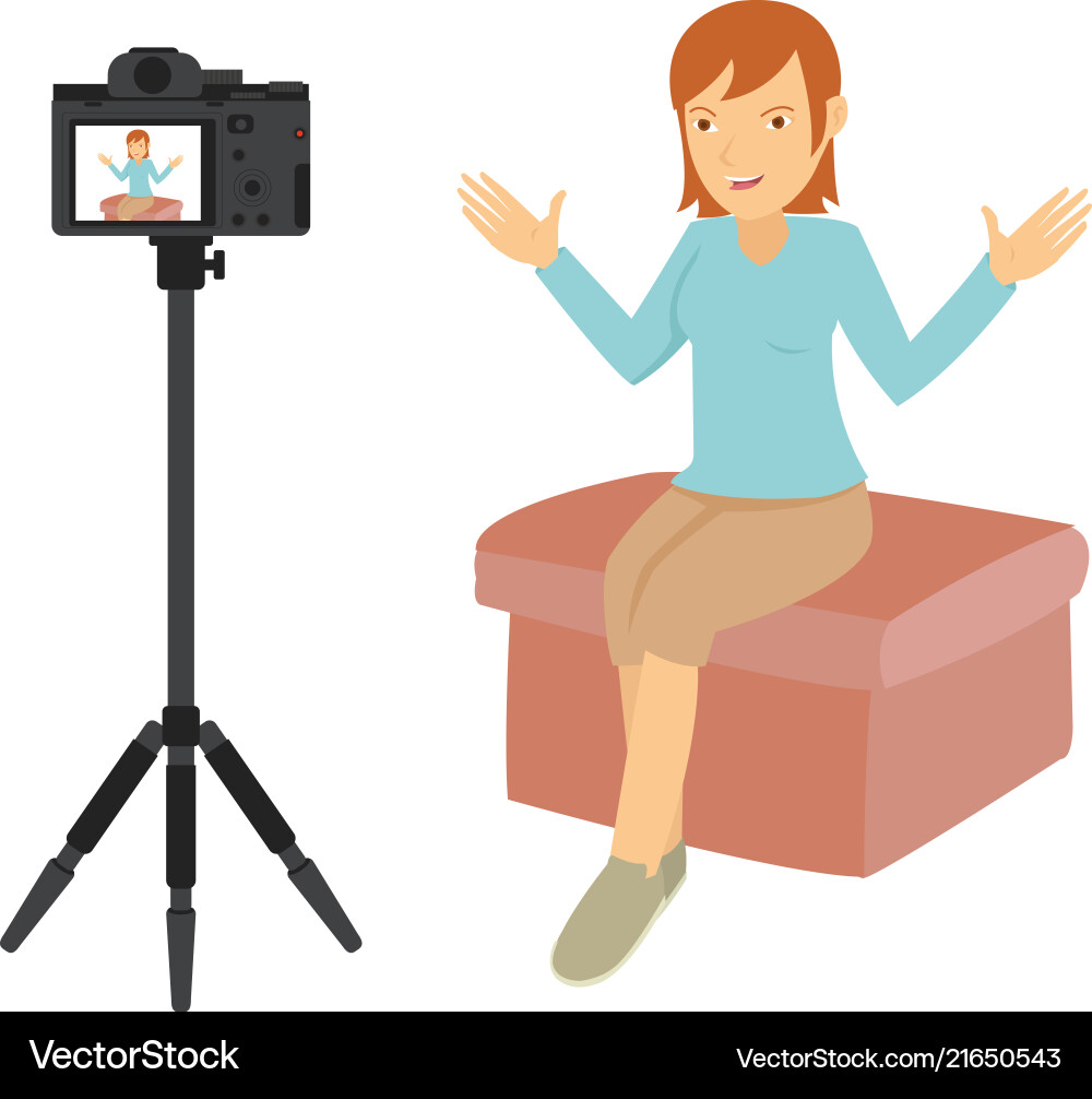 Beautiful vlogger action in front of camera Beautiful vlogger action in front of camera vector image