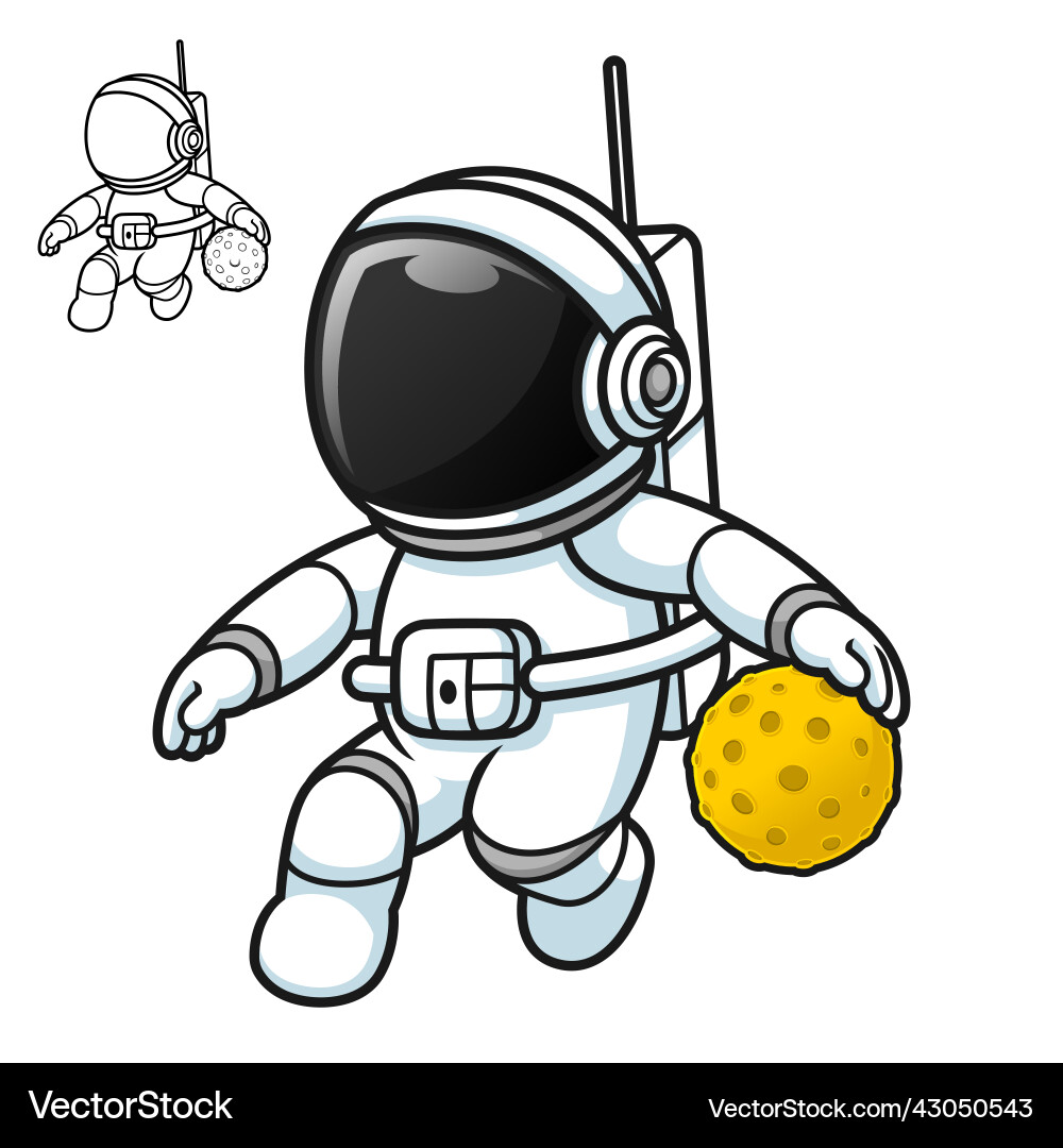 Cute astronaut playing basketball with moon ball vector image