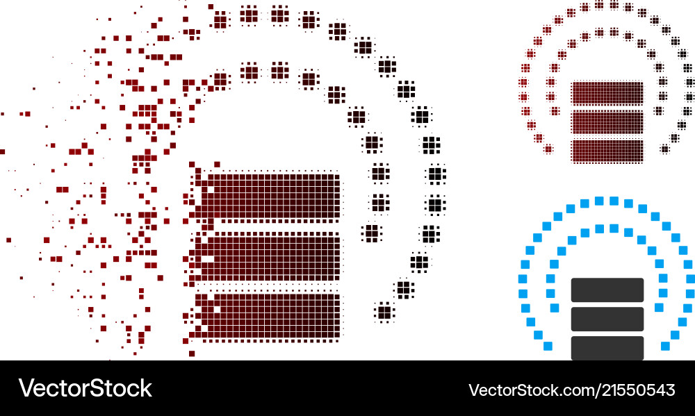 Destructed pixel halftone database sphere shield Destructed pixel halftone database sphere shield vector image