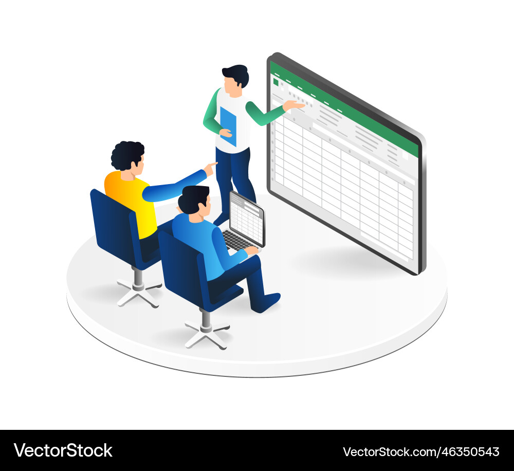 Isometric flat 3d concept of learning excel Isometric flat 3d concept of learning excel vector image