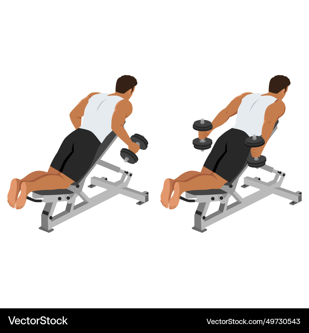Man doing dumbbell prone incline kickbacks Man doing dumbbell prone incline kickbacks vector image