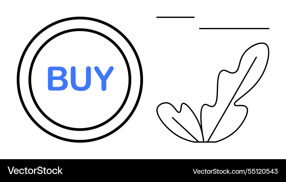 Modern buy button with simple lines and leaf Modern buy button with simple lines and leaf vector image