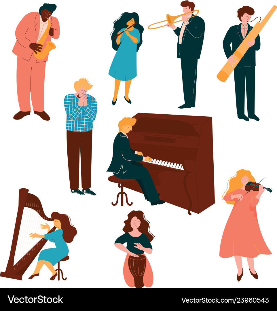 Musicians characters set people playing Musicians characters set people playing vector image