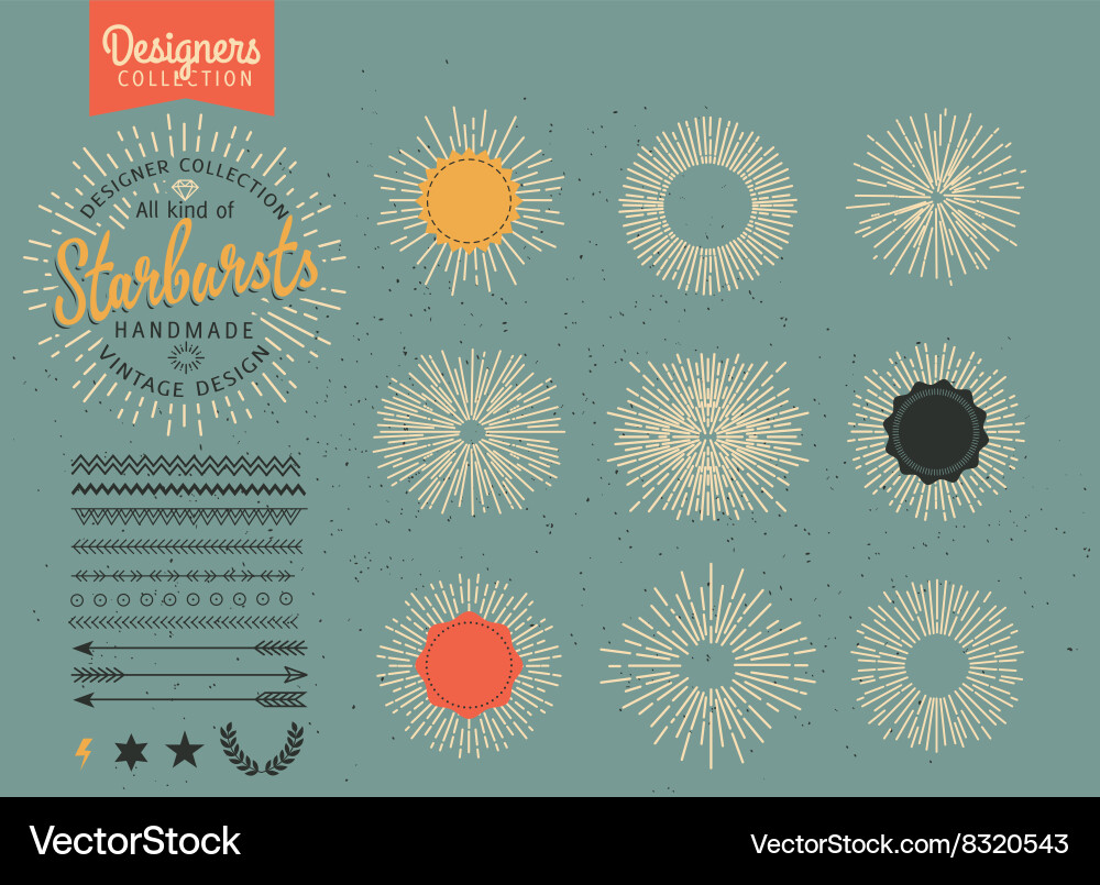 Retro Sunburst Rays Collection Vector Image