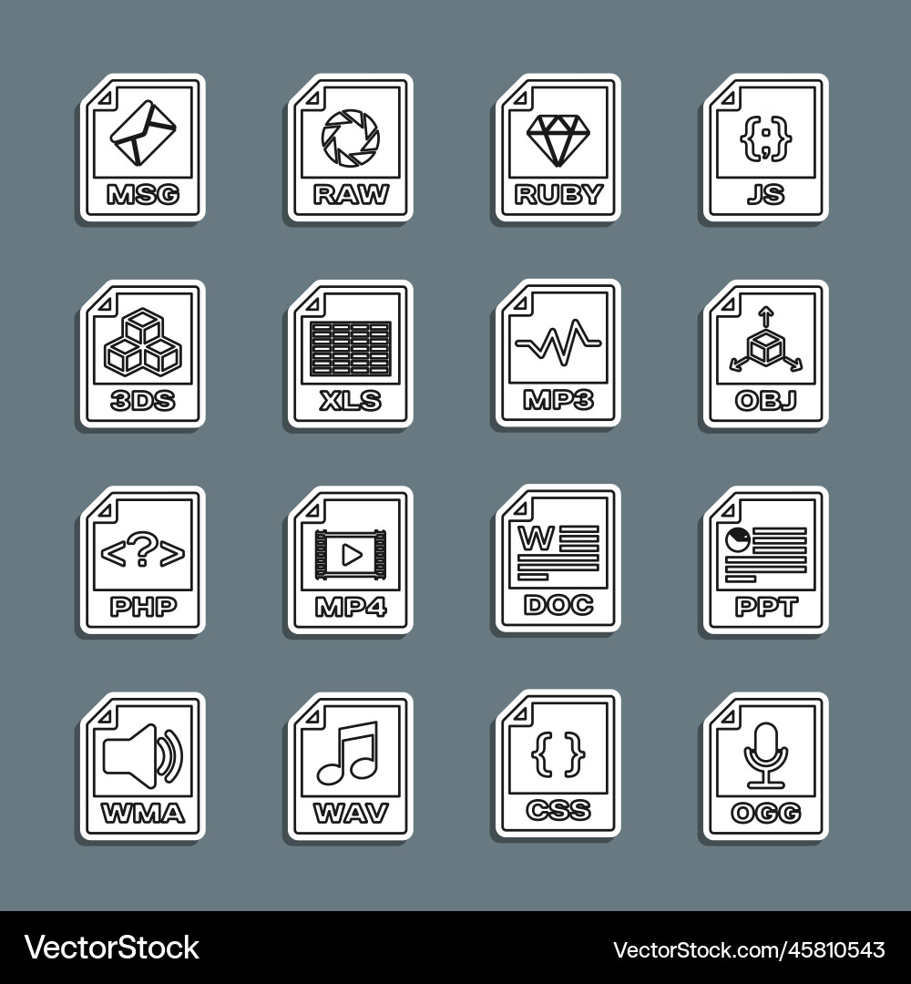 Set line ogg file document ppt obj ruby xls Set line ogg file document ppt obj ruby xls vector image