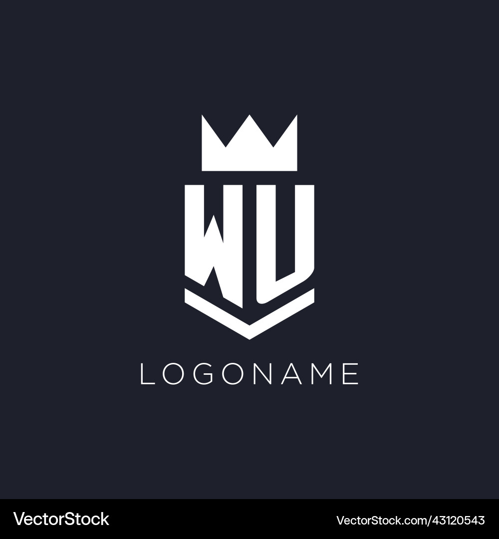 Wu logo with shield and crown initial monogram Wu logo with shield and crown initial monogram vector image