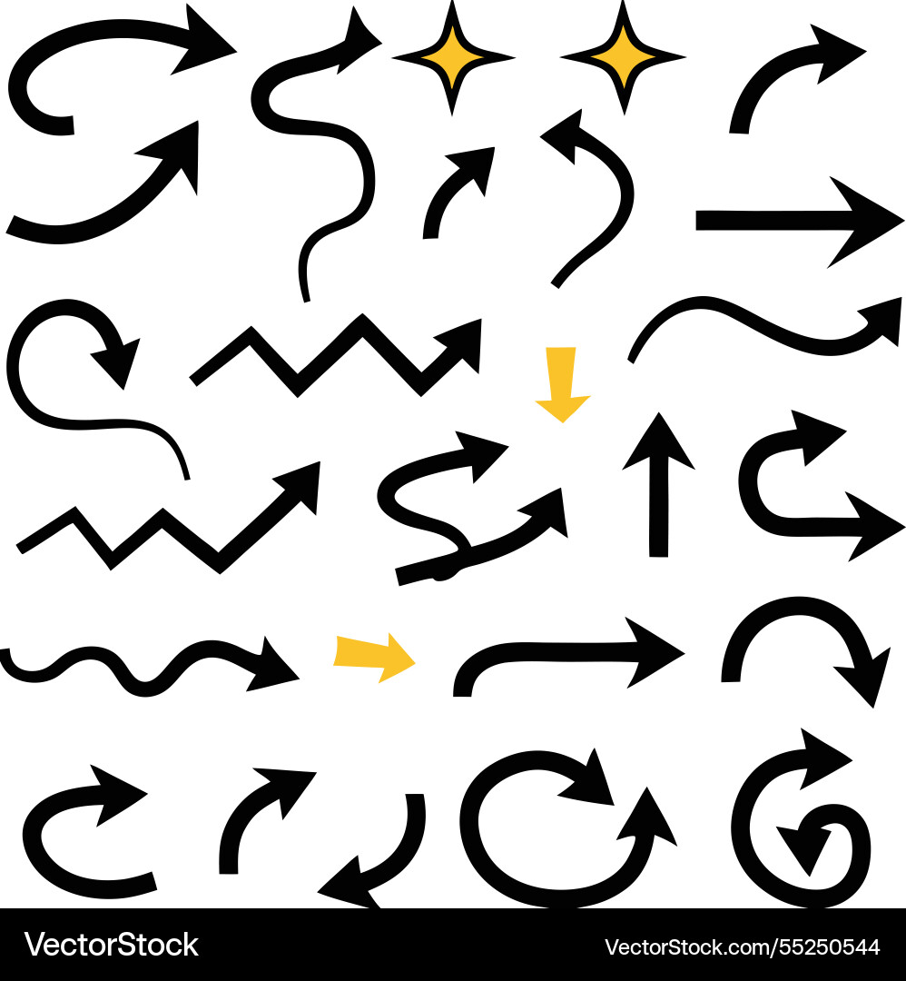 Collection of curved zigzag and swirly arrows Vector Image