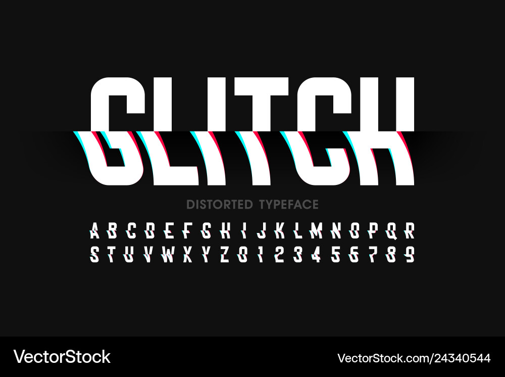 Glitch Alphabet - Distorted Effect Font vector image