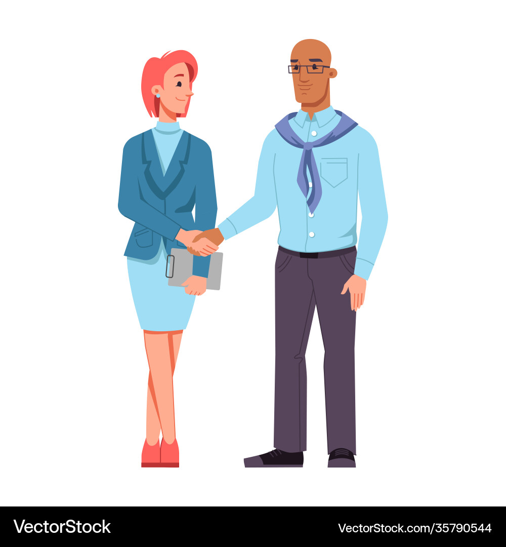 Man and woman different races shaking hands Man and woman different races shaking hands vector image