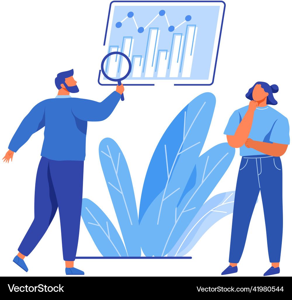 Man with loupe looking for information in text Man with loupe looking for information in text vector image