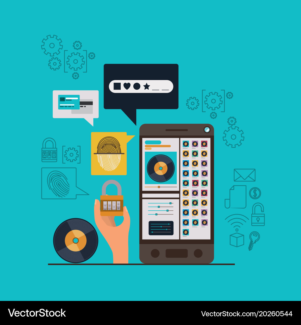 Mobile security with smartphone and secure apps vector image