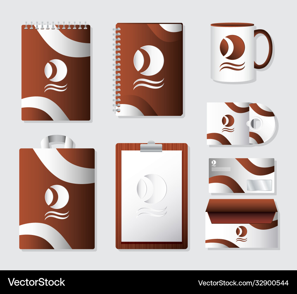 Notebooks and set branding icons vector image