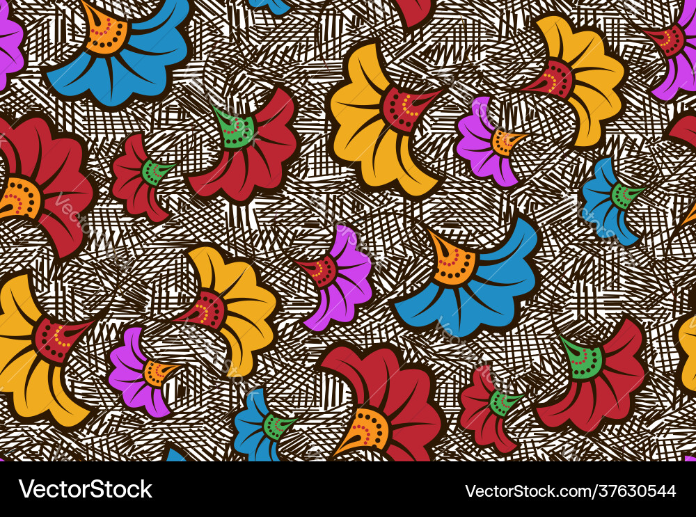 Seamless african wax print fabric ethnic flowers Seamless african wax print fabric ethnic flowers vector image
