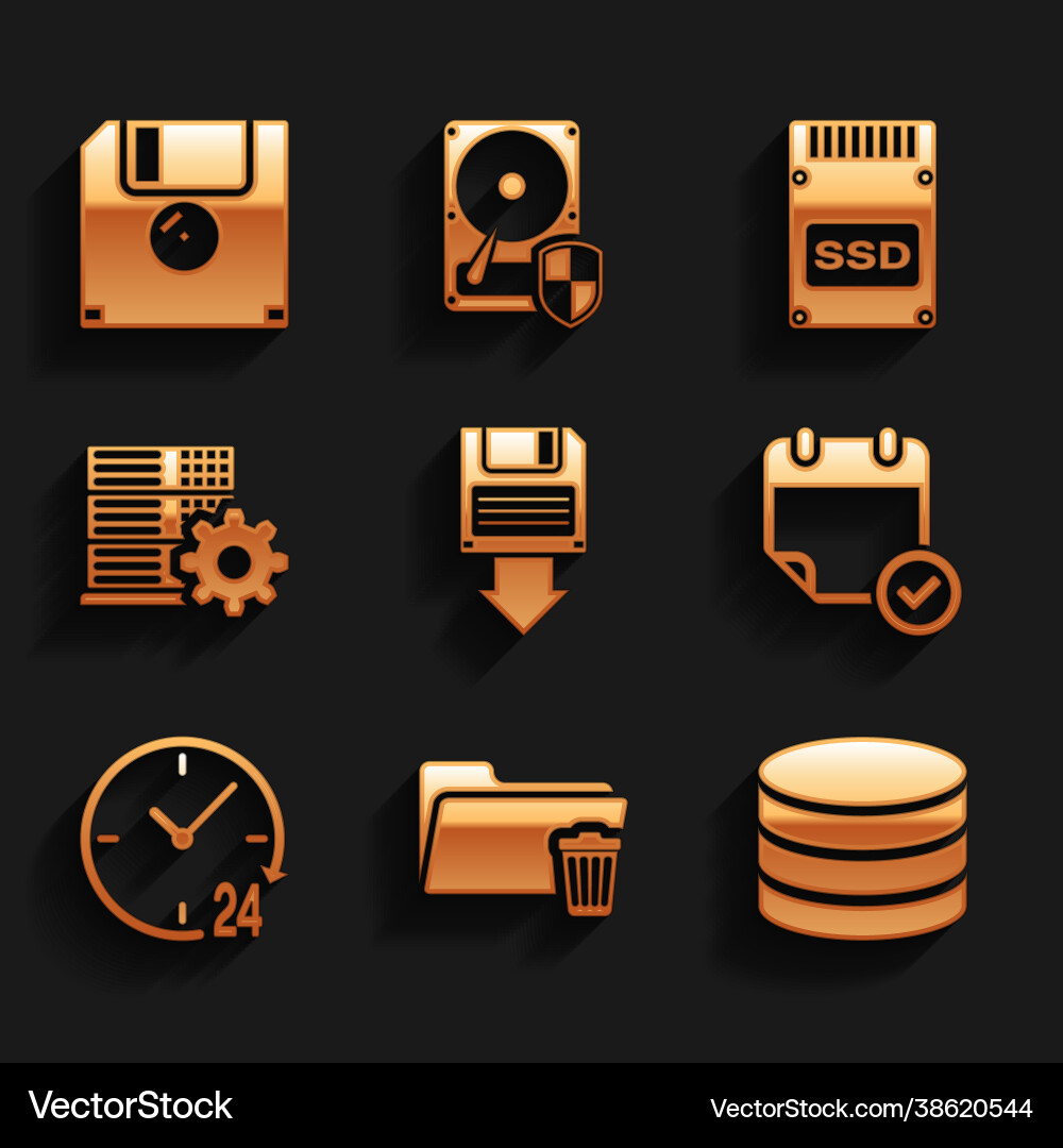 Set floppy disk backup delete folder database vector image