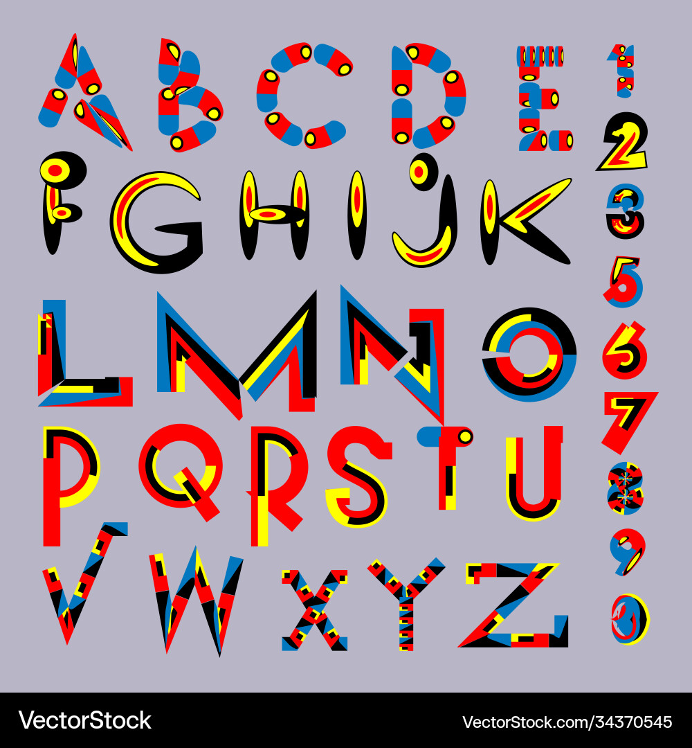 Abstract colorful font and alphabet vector image