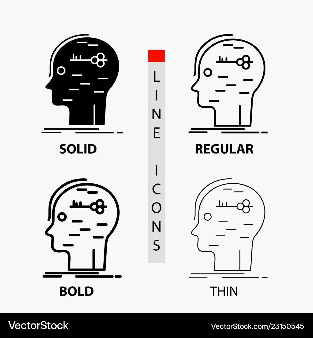 Brain hack hacking key mind icon in thin regular Brain hack hacking key mind icon in thin regular vector image