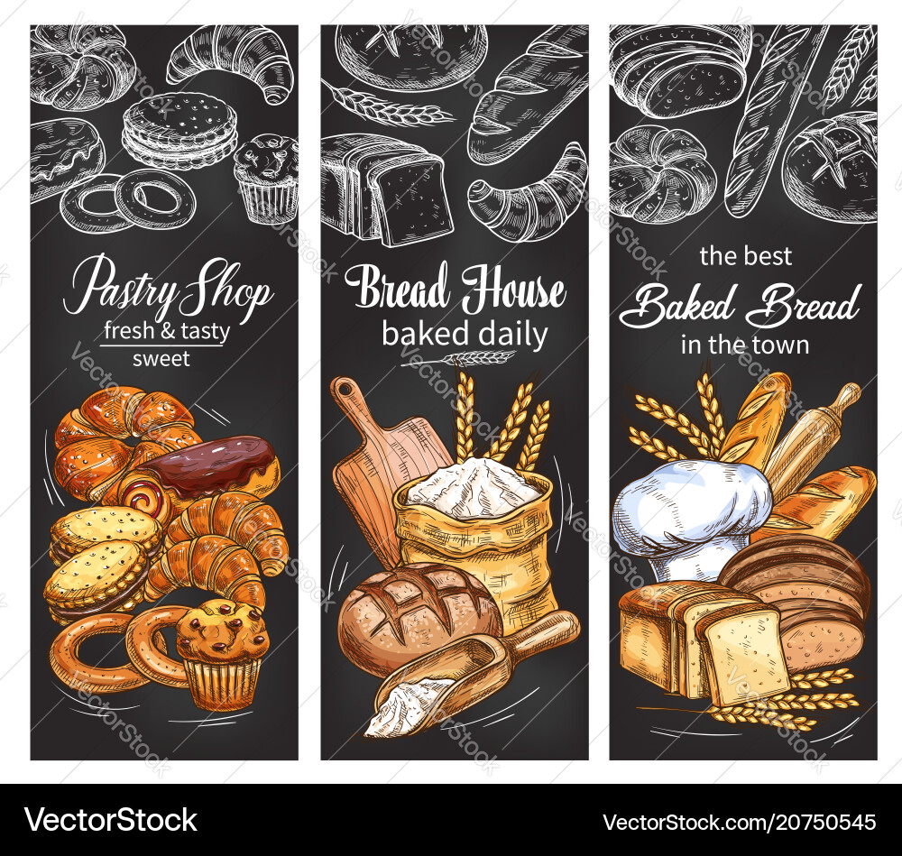 Chalkboard Bakery Banner Set Vector Image