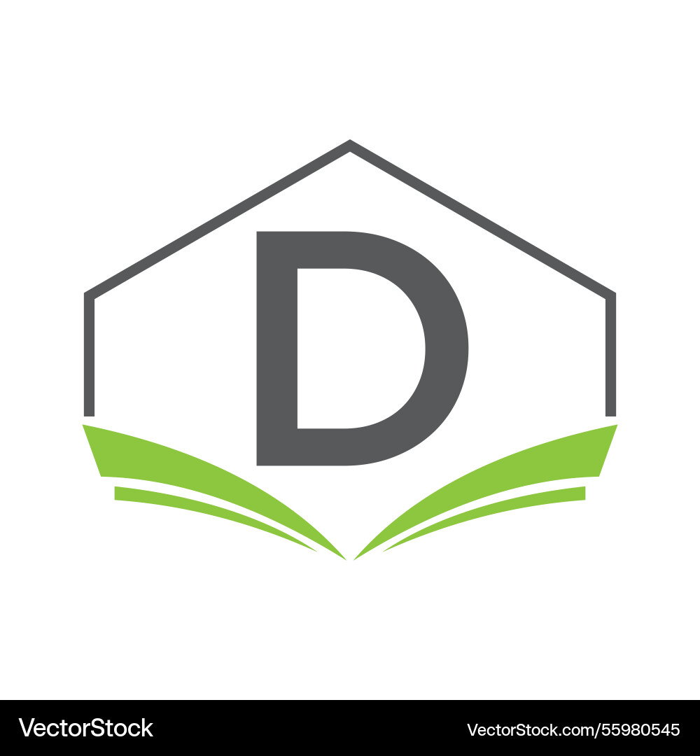 Education logo on letter d concept with open book Education logo on letter d concept with open book vector image