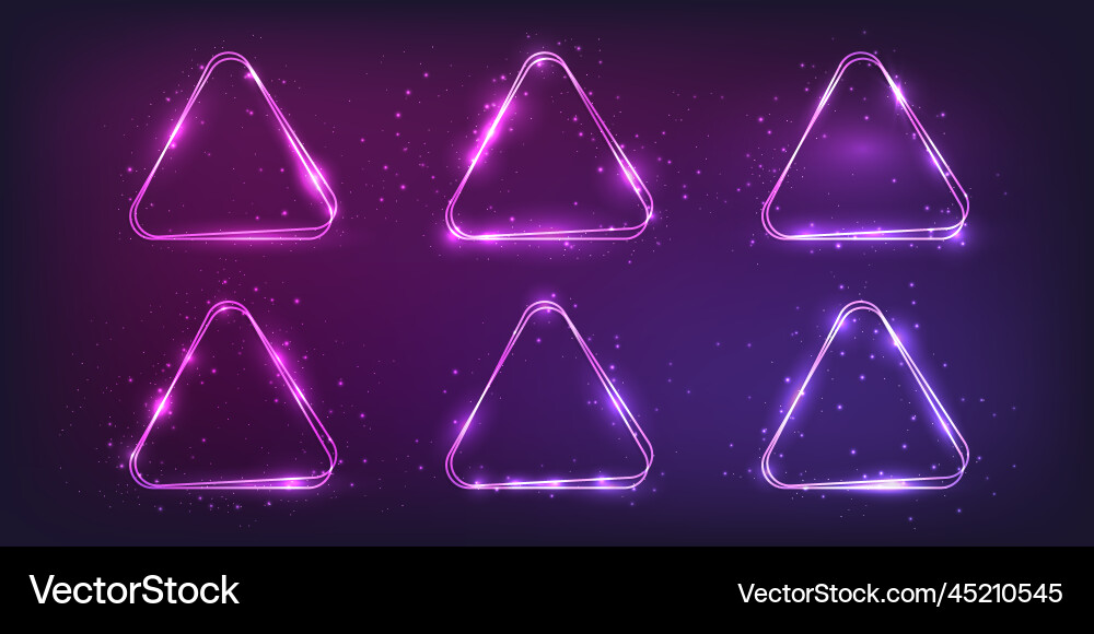 Neon double rounded triangle frame with shining Neon double rounded triangle frame with shining Vector Image