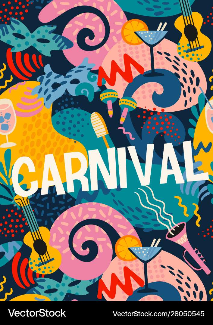 Poster with carnival objects and abstract Poster with carnival objects and abstract vector image