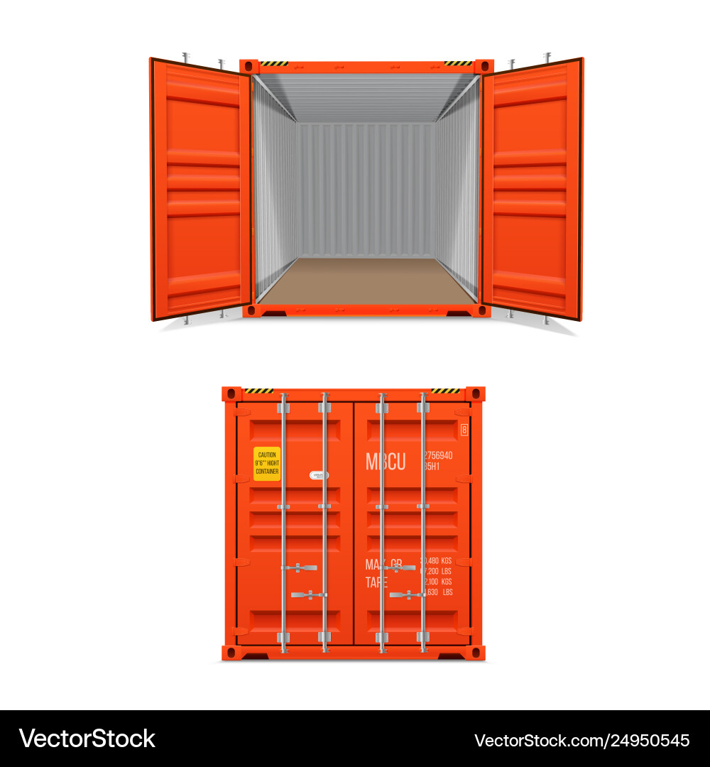 Realistisches Set hellrote Frachtcontainer Realistisches Set hellrote Frachtcontainer vektorbild