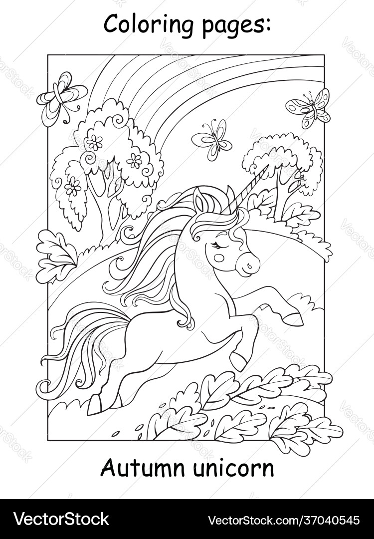 Running Unicorn in Autumn Forest vector image