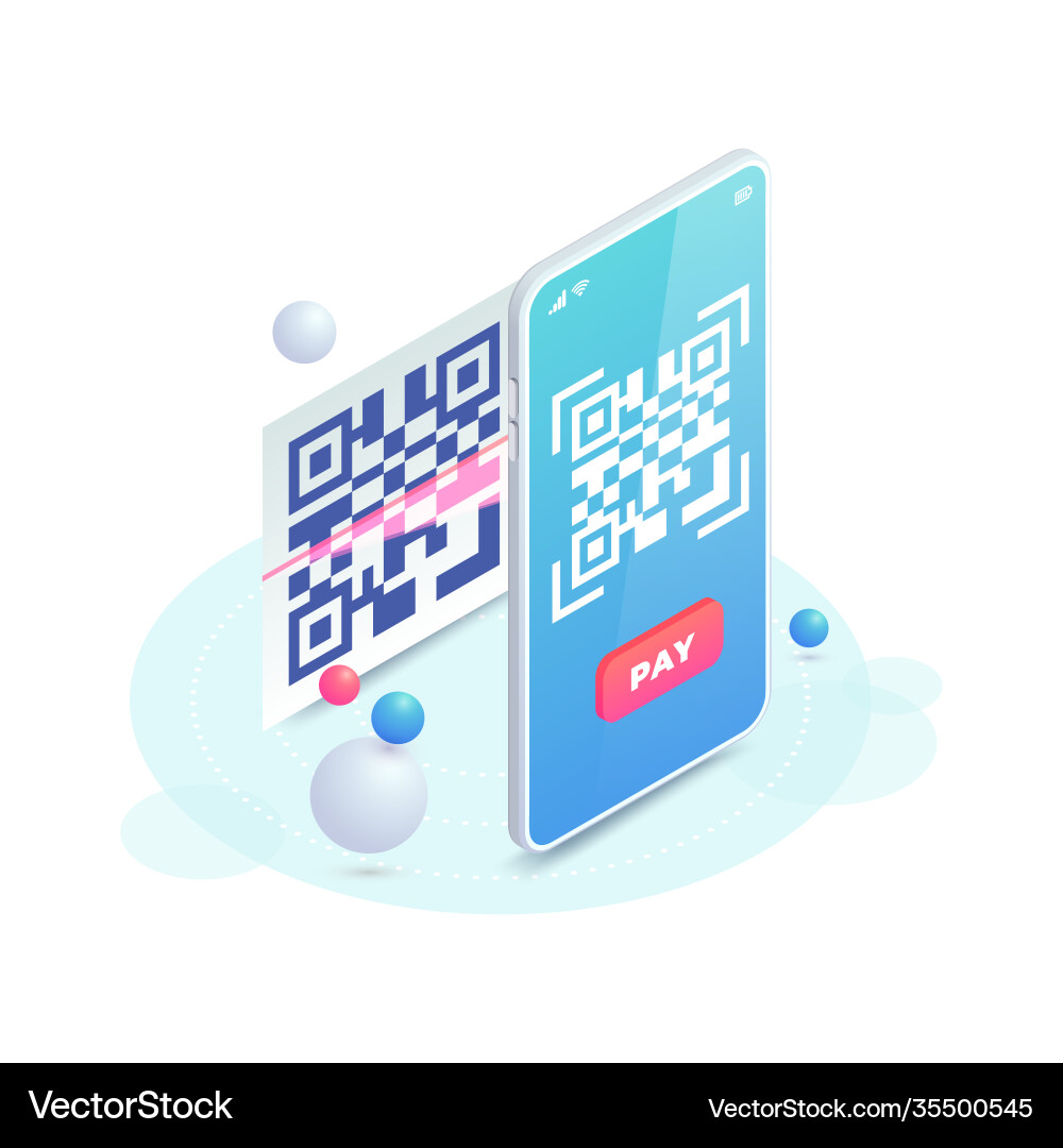 Scan qr code on smartphone screen 3d scanning Scan qr code on smartphone screen 3d scanning vector image