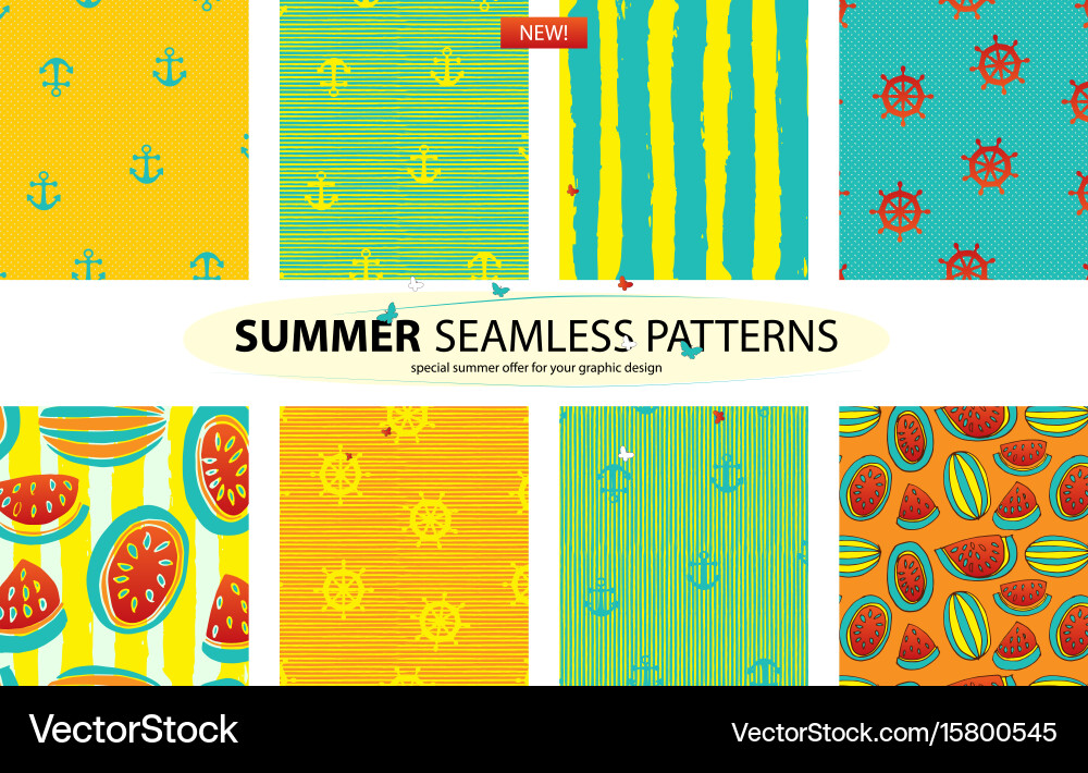 Set of 8 summer patterns vector image
