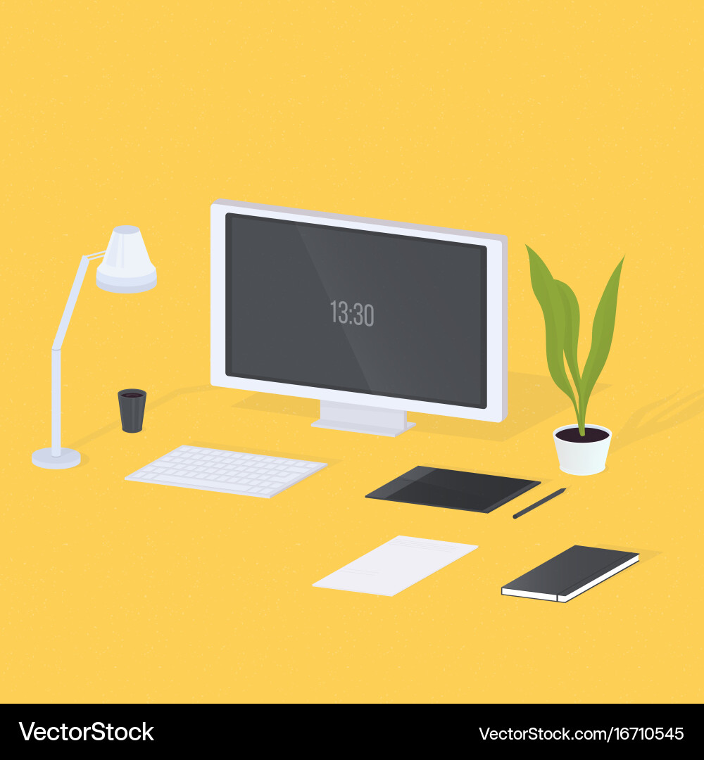 Stylish Workspace Setup Vector Image