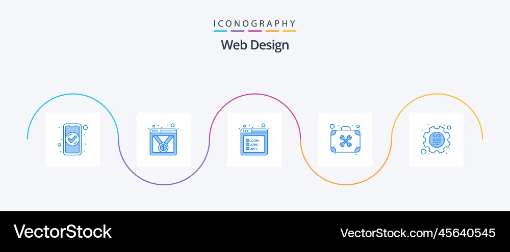 Web design blue 5 icon pack including coding vector image