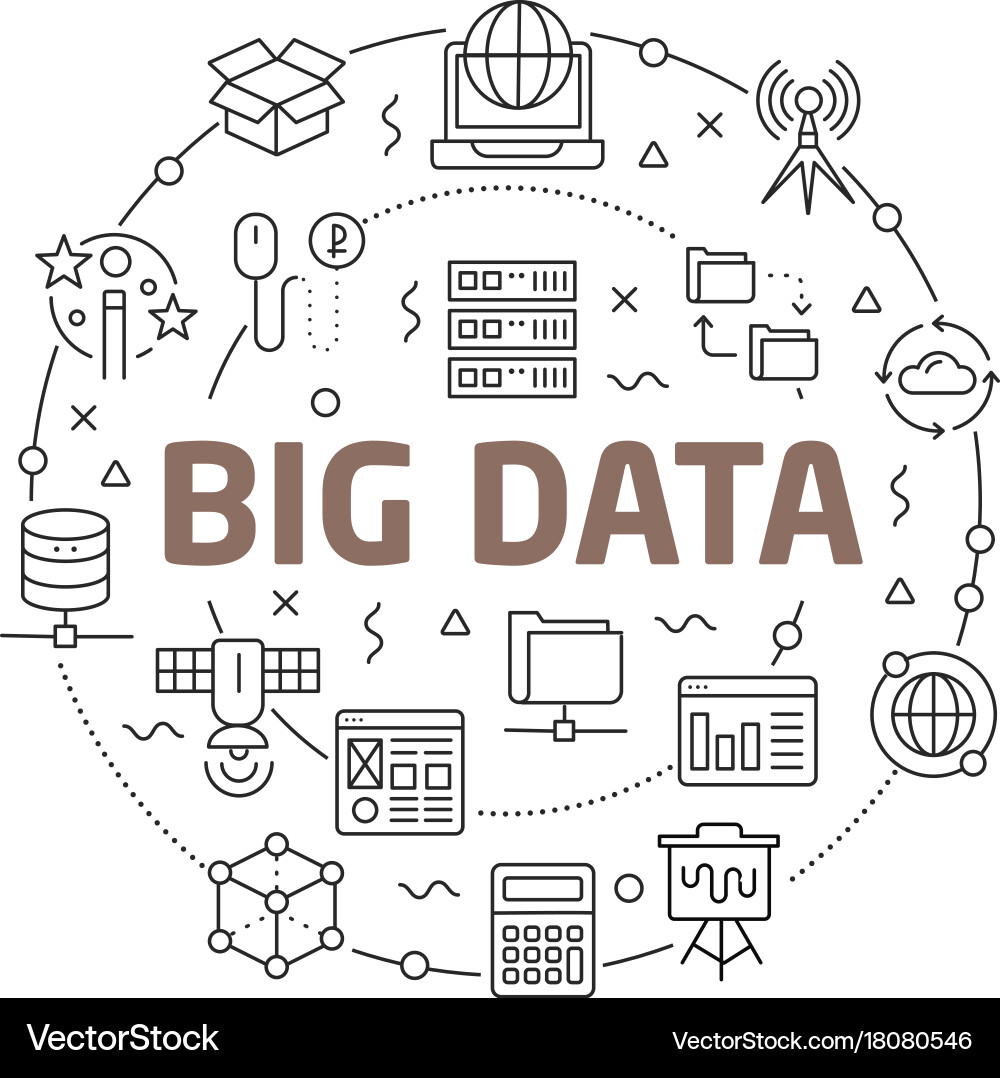 Big Data Concepts Linear Icons vector image
