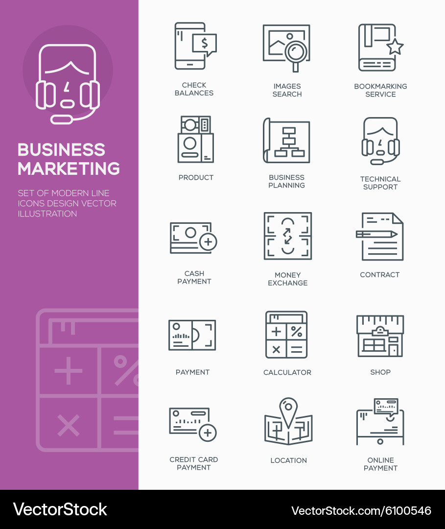 Business Marketing Line Icons vector image