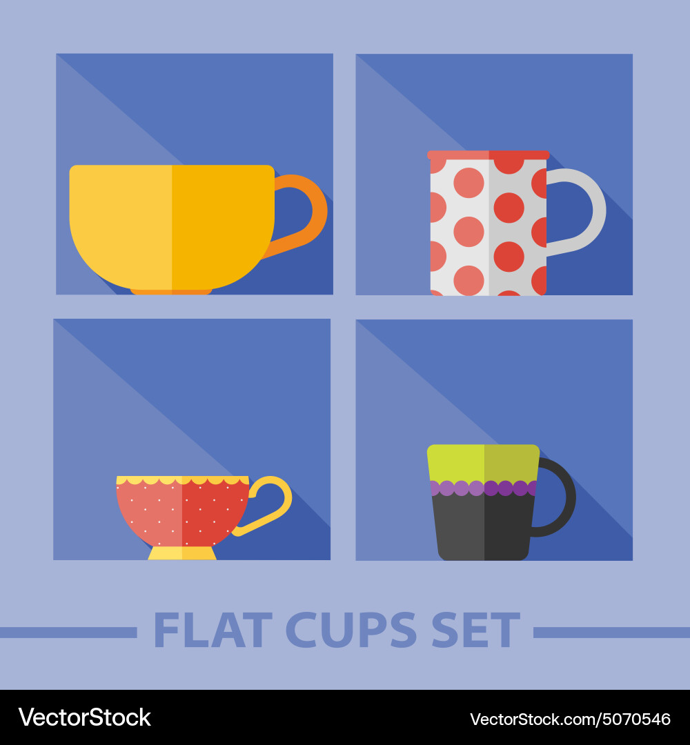 Flat color cups on shelf set Vector Image