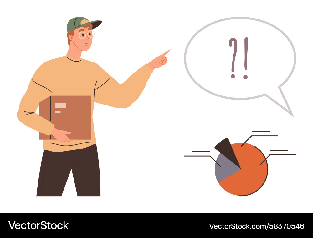 Man Pointing at Pie Chart - Confusion Vector Image