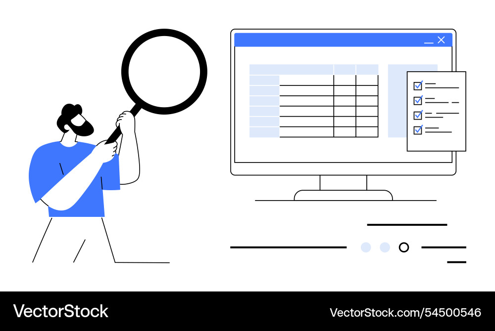 Man with magnifying glass examining data Man with magnifying glass examining data vector image