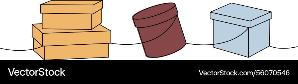 Present boxes one line colored continuous drawing Vector Image